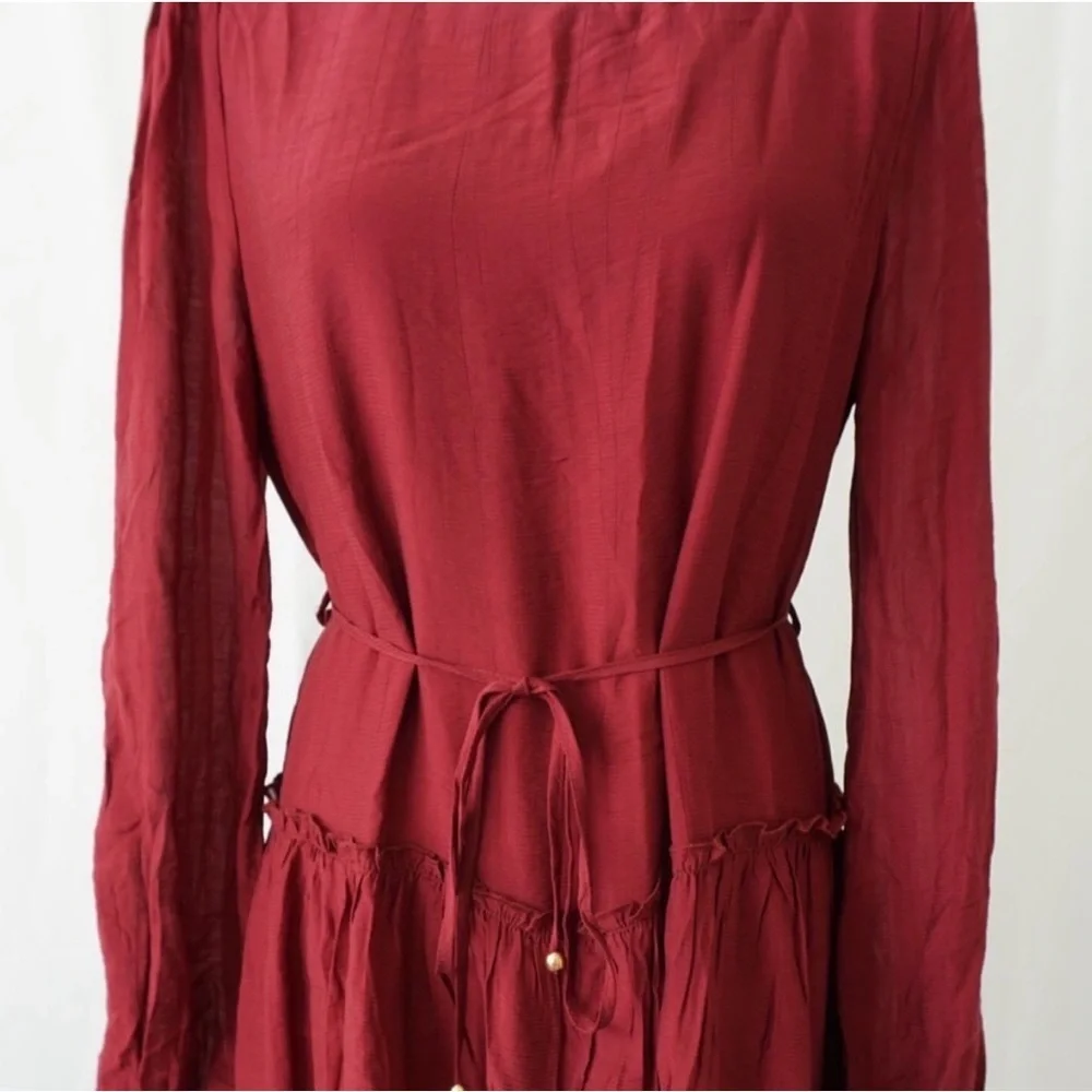 Blu ivy maroon swing dress with tie and ruffled bottom new with tag - Picture 3 of 7